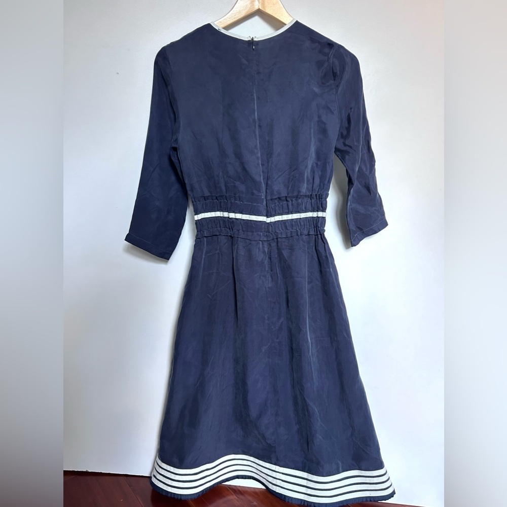 Marlowe midi dress navy with white trim silk size small classic - Picture 6 of 7